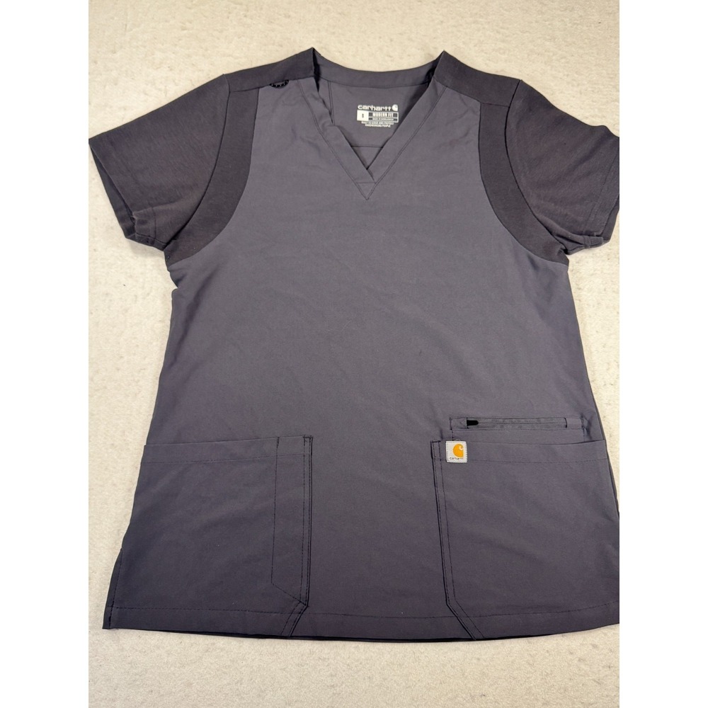 Carhartt Force Cross Flex Scrub Top Womens Small Black Modern Fit V Neck Medical